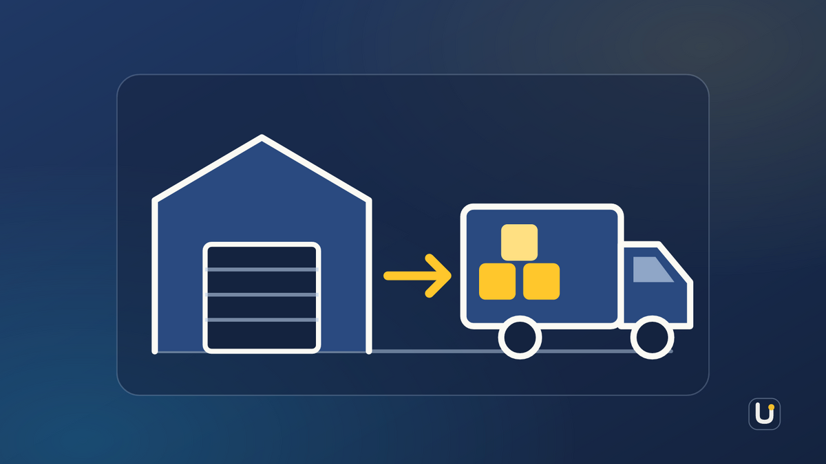 Entrepôt, flèche et camion chargé de palettes : diagnostic logistique